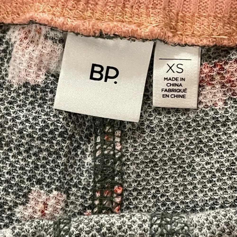 NWT BP Floral Elastic Waist Tapered Ribbed Knit Leggings Pants XS Grey Pink